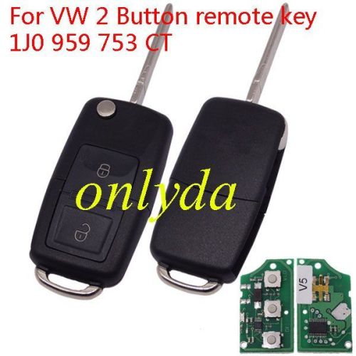 Free shipping 5pcs/lot For VW 2 Button remote key 1J0 959 753 CT