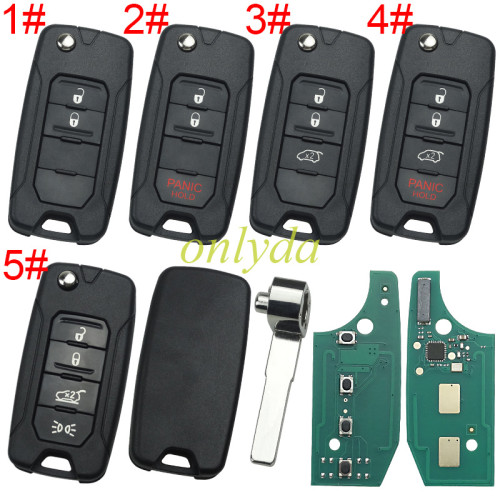 Free shipping For Chrysler 2+1/3+1/4 button flip remote key 434mhz with MQB 48  chip with  pls choose button