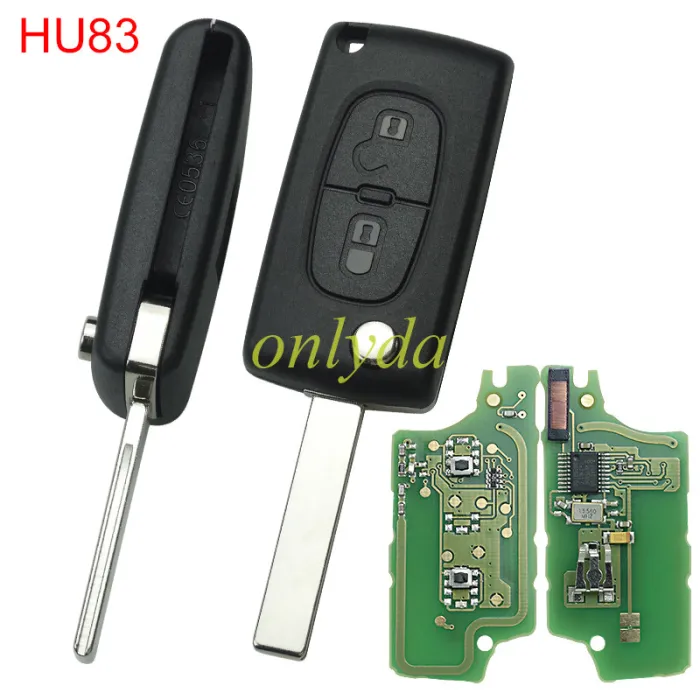 For Peugeot CE0536 2 Button Flip  Remote Key with 46 chip ASK model  with VA2 and HU83 blade , please choose the key shell PCF7961chip