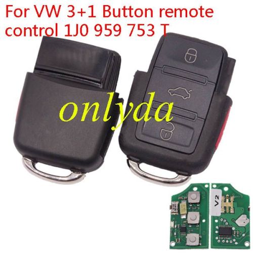 Free shipping 5pcs/lot For VW 3+1 Button remote control 1J0 959 753 T