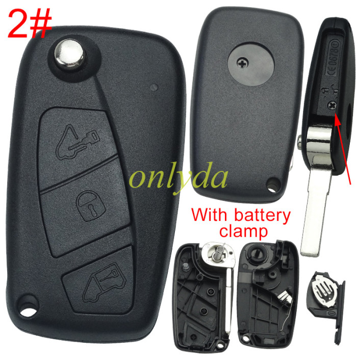 Free shipping 10pcs/lot For Fiat 2/3 button remote key blank Black screws on the side, with battery clamp with bagde ,  pls choose button