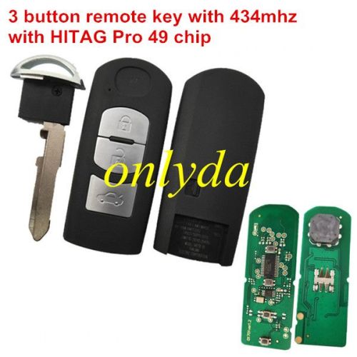 Free shipping For 3 button remote key with 434mhz  with HITAG Pro 49 chip for CX-3 CX-4 Axela Atenza model:SKE13E-01 or SKE13E-02