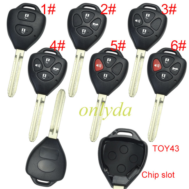 Free shipping 10pcs/lot For Toyota  remote key shell with Toy43 blade with badge , pls choose button model