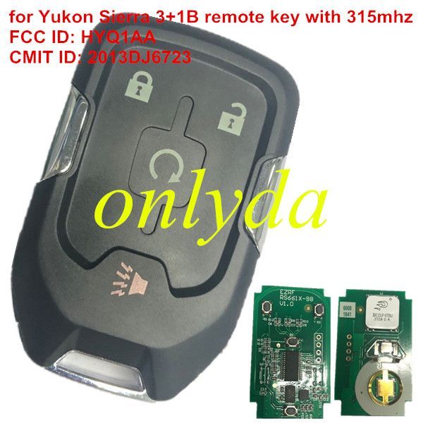 Free shipping Yukon Sierra 3+1B remote key with 315mhz FCC ID: HYQ1AA CMIT ID: 2013DJ6723