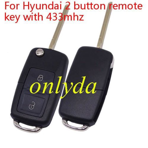 Free shipping VW Style   flip remote ----- hyun 2 button remote key with 433mhz  Elantra car (without chip,put your existing key chip into the new romote)