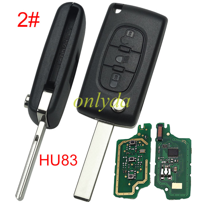 Free shipping 5pcs/lot For Peugeot CE0536 3 Button Flip  Remote Key with 46 chip PCF7961chip FSK model  with VA2 and HU83 blade, trunk / light button