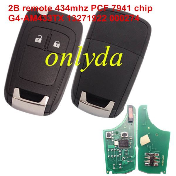 Free shipping For Vauxhall 2B remote key PCF7941 chip-434mhz  G4-AM433TX 13271922 000274  After market remote