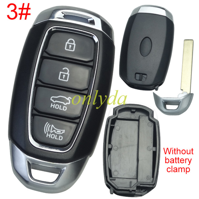 Free shipping 5pcs/lot For Hyundai  remote key blank without battery clamp ,with badge , pls choose button