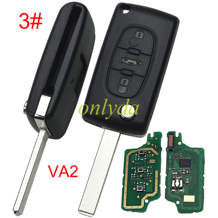 Free shipping 5pcs/lot For Peugeot CE0536 3 Button Flip  Remote Key with 46 chip PCF7961chip FSK model  with VA2 and HU83 blade, trunk / light button