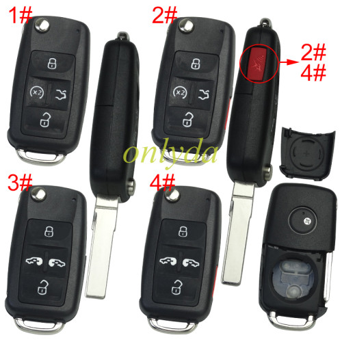 Free shipping 10pcs/lot For VW  4/4+1 button remote  key shell with badge , pls choose buttn model