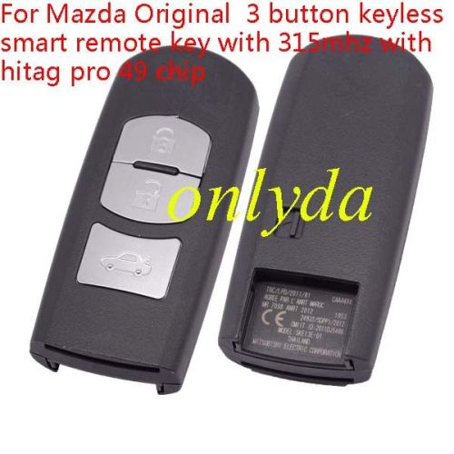 Free shipping For  Mazda OEM 3 button keyless smart remote key with 315/433mhz with hitag pro 49 chip