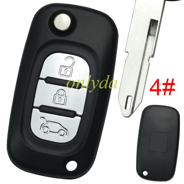 Free shipping 10pcs/lot For Renault 3 button remote key blank ,with badge , 1#307 2#407 3#VAC102 4#206 ,pls choose blade