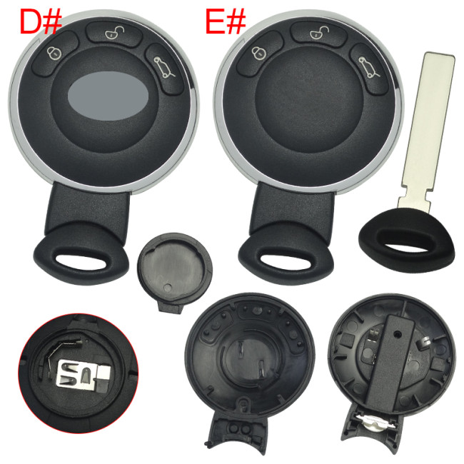 Free shipping 5pcs/lot For BMW MINI Cooper 3 button remote key blank with battery clamp, with Lo/without Lo