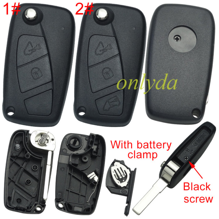 Free shipping 10pcs/lot For Fiat 2/3 button remote key blank Black screws on the side, with battery clamp with bagde ,  pls choose button