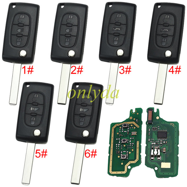 Free shipping 5pcs/lot For Peugeot CE0536 3 Button Flip  Remote Key with 46 chip PCF7961chip FSK model  with VA2 and HU83 blade, trunk / light button