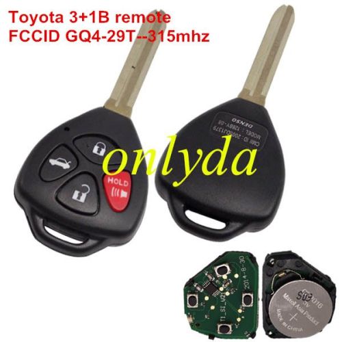 Free shipping For Toyota 3+1 button remote key with  FCCID GQ4-29T USA COROLLA 315mhz 2009-2010 Pontiac Vibe/ Toyota Matrix 2008-2010 Toyota Corrolla