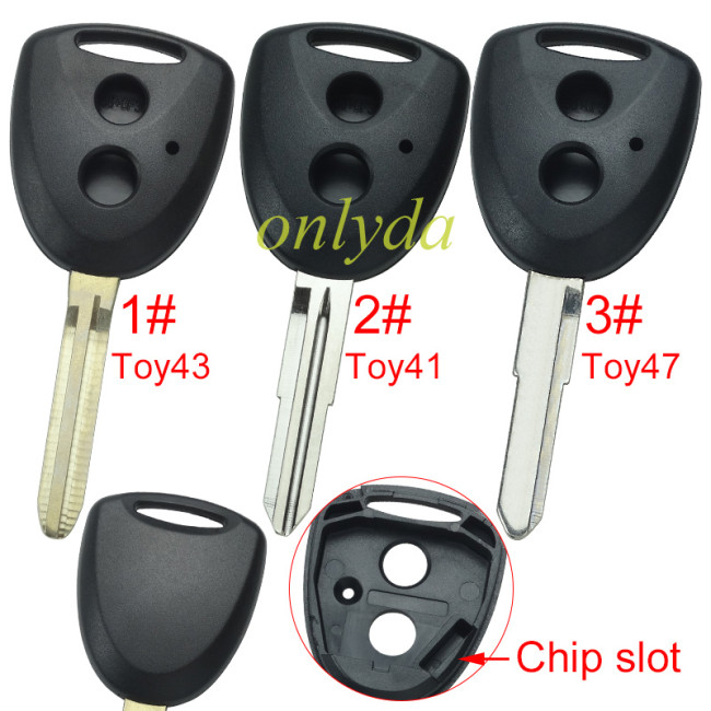 Free shipping 10pcs/lot For Toyota 2 button remote key shell with  blade without badge  used for FT ,  1#Toy43, 2#Toy41, 3#Toy47 pls choose blade model