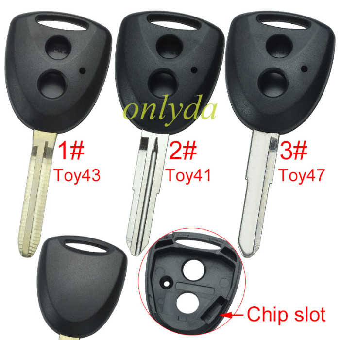 Free shipping 10pcs/lot For Toyota 2 button remote key shell with  blade without badge  used for FT ,  1#Toy43, 2#Toy41, 3#Toy47 pls choose blade model