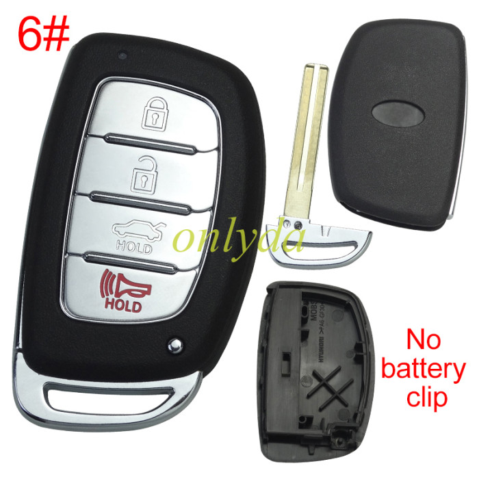 Free shipping 5pcs/lot For Hyundai  remote key blank .no battery clip with badge , pls choose button