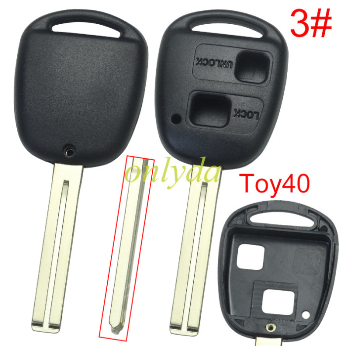 Free shipping 10pcs/lot For Toyota 2 Button Remote key blank without badge,pls choose blade model