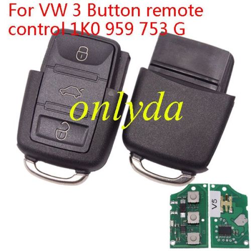 Free shipping 5pcs/lot For VW 3 Button remote control 1K0 959 753 G with 433mhz