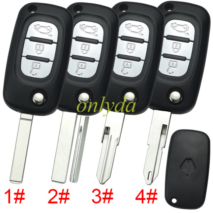 Free shipping 10pcs/lot For Renault 3 button remote key blank ,with badge , 1#307 2#407 3#VAC102 4#206 ,pls choose blade