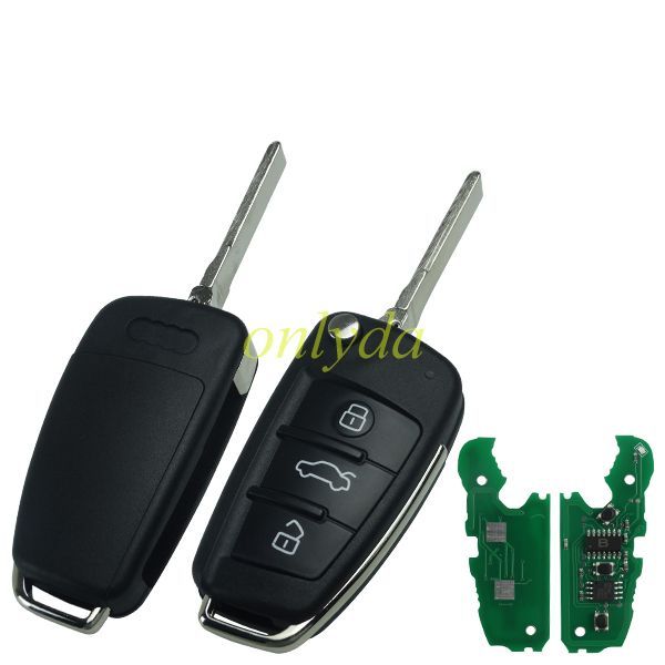 Free shipping For Audi A3 TT 3 button remote key ID48 glass chip FCCID:8P0837220D 434m/315m