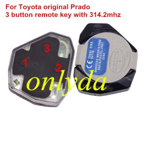 Free shipping For  Toyota OEM Prado 3 button remote key with  314.2mhz used  land cruiser, suv car