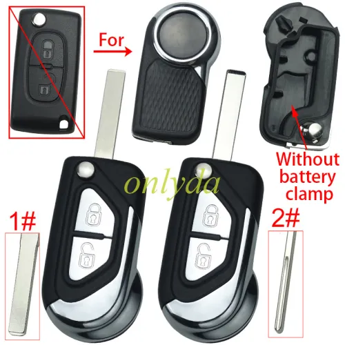 Super Stronger GTL shell high quality for Peugeot modified 2 button remote key shell with battery clamp without badge, blade VA2/HU83