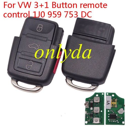 Free shipping 5pcs/lot For VW 3+1 Button remote control 1J0 959 753 DC