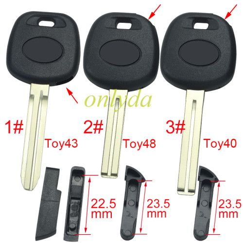 Free shipping 10pcs/lot For Toyota transponder key blank  , with badge with TPX chip and  carbon chip part ,The latch is below, 1# Toy43 ,2#Toy48,3#Toy40 ,pls choose blade model