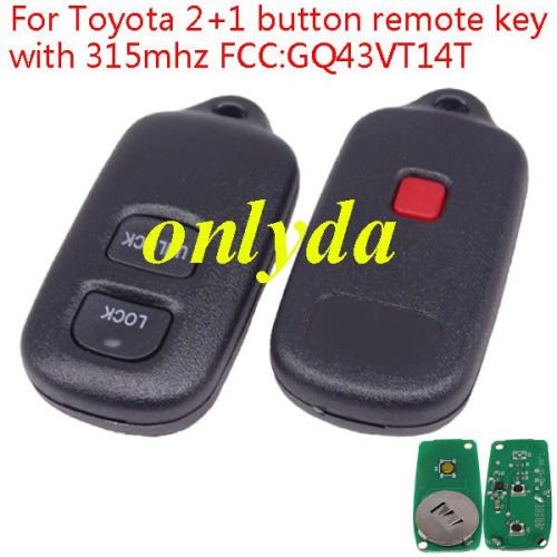 Free shipping 5pcs/lot For Toyota 2+1 button remote key with 315mhz FCC:GQ43VT14T