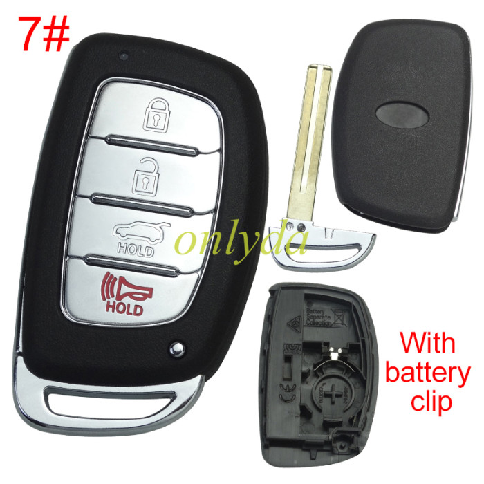 Free shipping 5pcs/lot For Hyundai  remote key blank with battery clip with badge , pls choose button