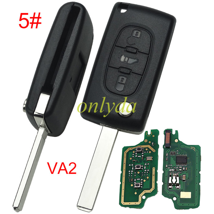 Free shipping 5pcs/lot For Peugeot CE0536 3 Button Flip  Remote Key with 46 chip PCF7961chip FSK model  with VA2 and HU83 blade, trunk / light button