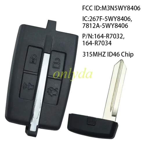 For OEM Lincoln 4 button keyless remote  key with ID46 chip with 315mhz FCCID:M3N5WY8406 IC:267F-5WY8406,7812A-5WY8406 PN:164-R7032,164-R7034