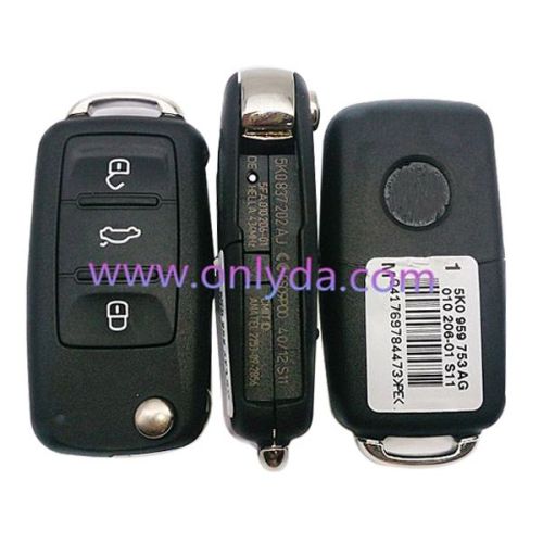 Free shipping For  VW 3 button remote key with 434mhz Model Number is 5KO-959-753-AG /5KO-837-202AJ