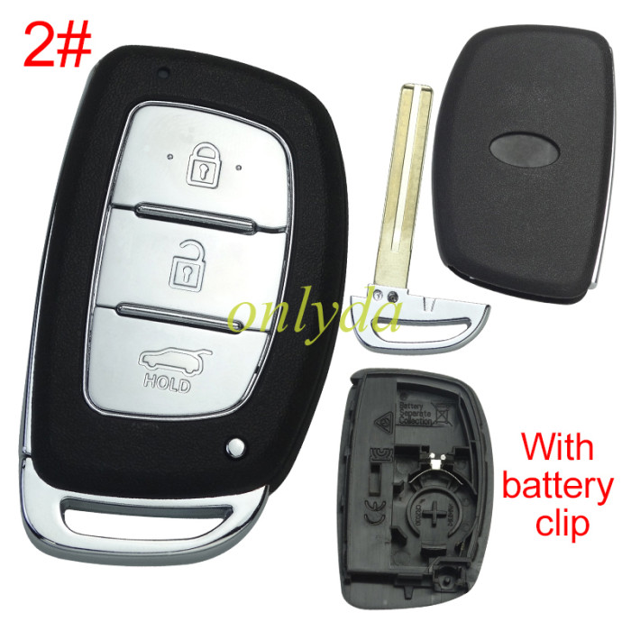 Free shipping 5pcs/lot For Hyundai  remote key blank with battery clip with badge , pls choose button