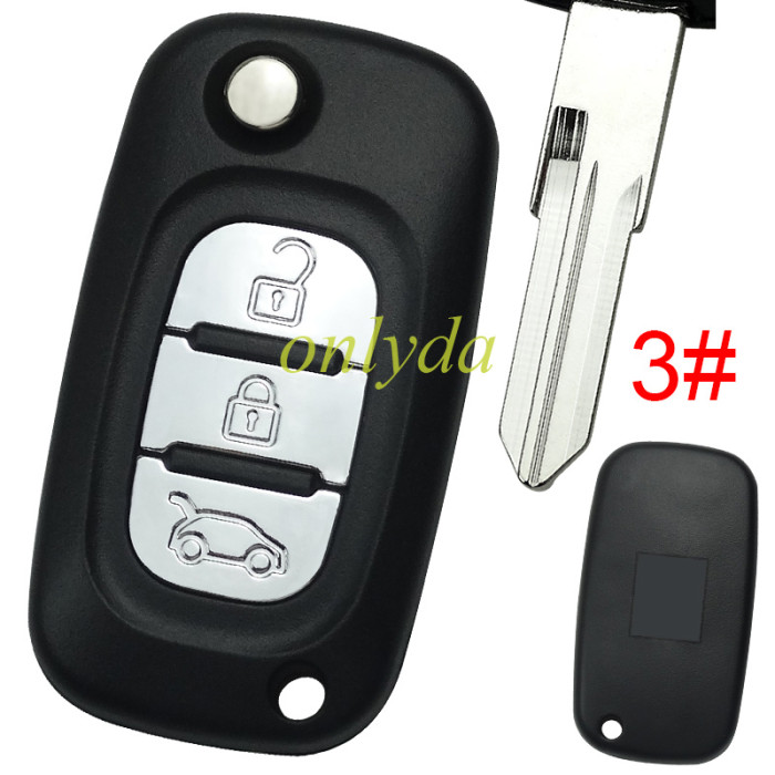 Free shipping 10pcs/lot For Renault 3 button remote key blank ,with badge , 1#307 2#407 3#VAC102 4#206 ,pls choose blade