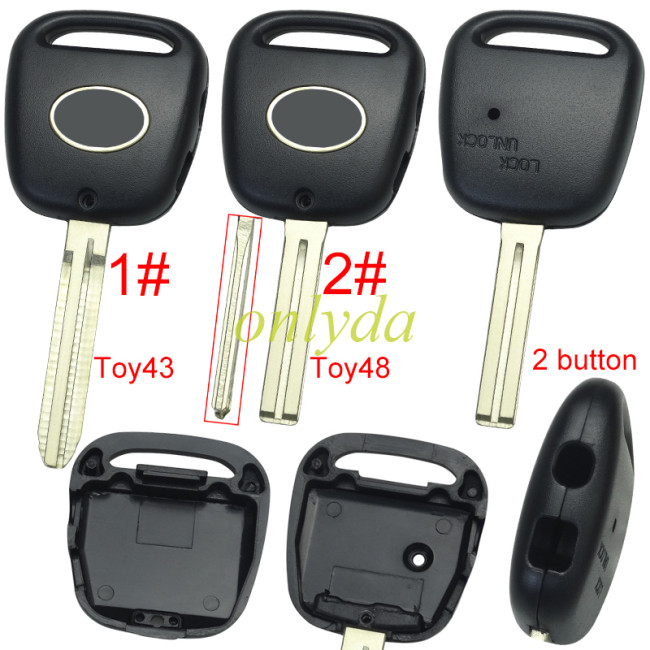 Free shipping 10pcs/lot For Toyota 2 button remote key with light hole with badge, pls choose blade model