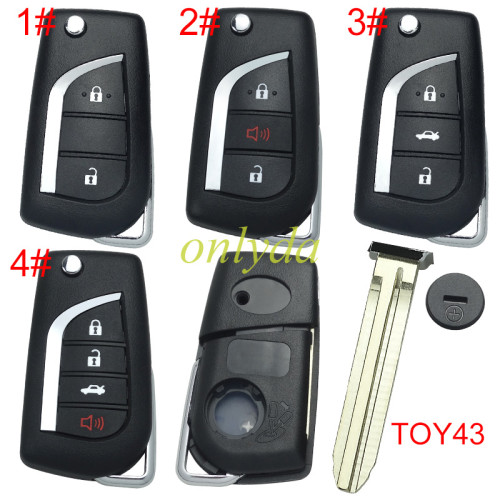 Free shipping 5pcs/lot For Toyota  remote key shell  with TOY43 blade with badge , pls choose button model