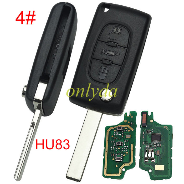 Free shipping 5pcs/lot For Peugeot CE0536 3 Button Flip  Remote Key with 46 chip PCF7961chip FSK model  with VA2 and HU83 blade, trunk / light button