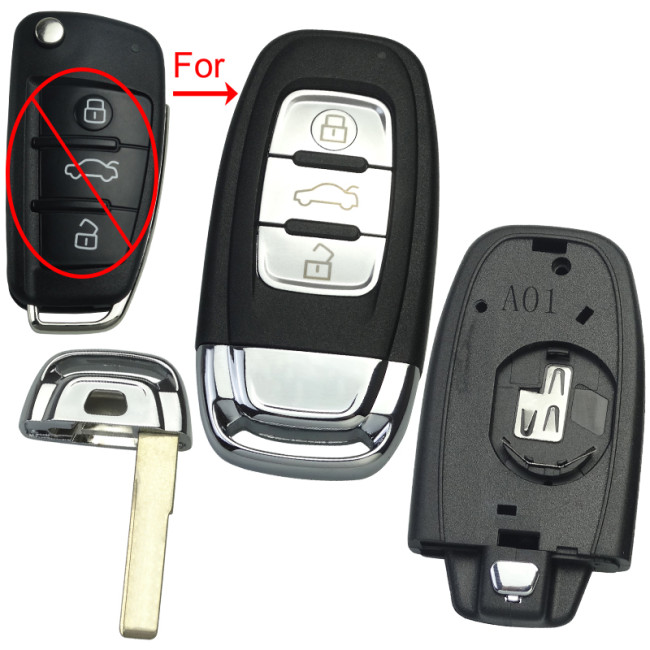 Free shipping For Audi 3 button keyless modified key shell with Badge