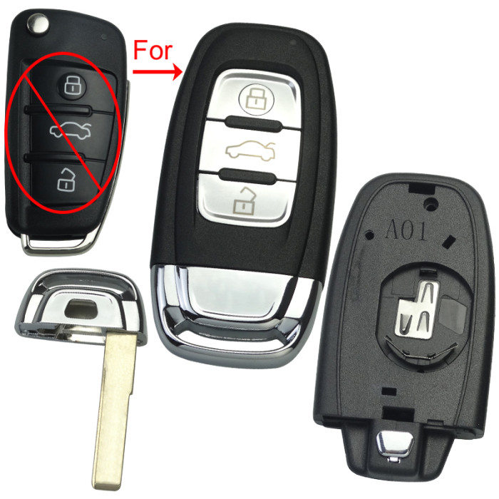 Free shipping For Audi 3 button keyless modified key shell with Badge