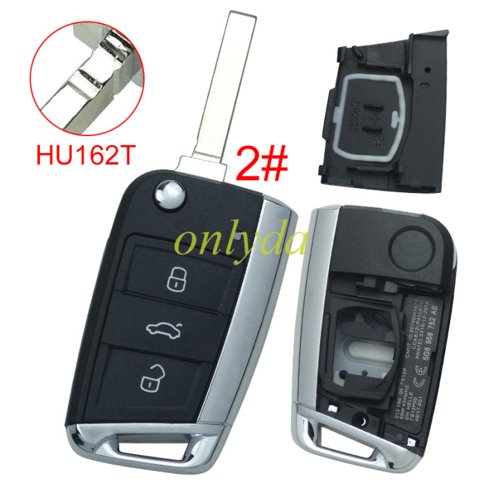 Free shipping 5pcs/lot For  VW Gof7 3 button remote key shell with blade 1#HU66  2#HU162T ,Pls choose blade model