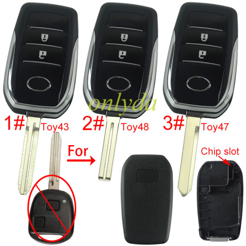 Free shipping 5pcs/lot For Toyota 2 button remote key blank with chip slot with badge with blade