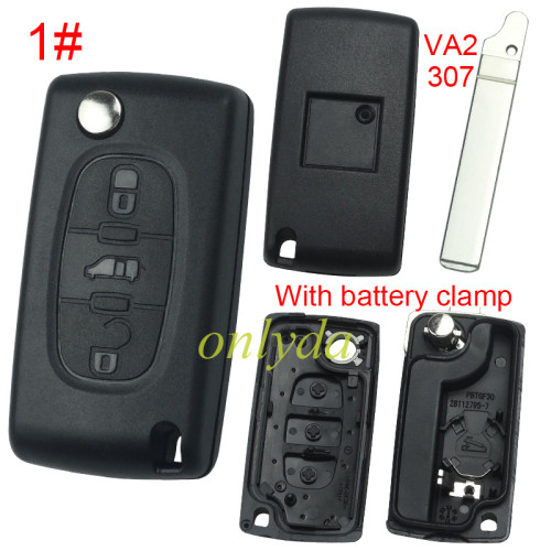 Free shipping 10pcs/lot For Fiat 3 buton remote key blank with battery clamp with badge, pls choose blade