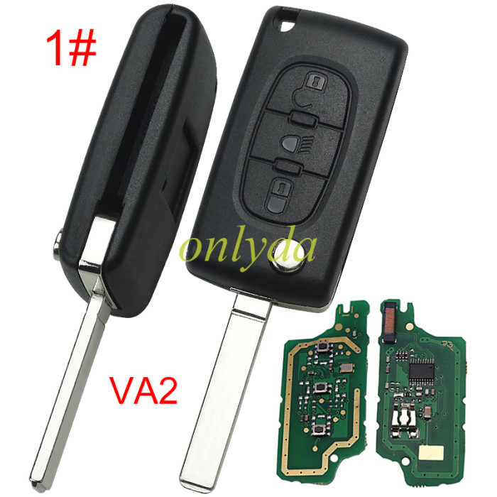 Free shipping 5pcs/lot For Peugeot CE0536 3 Button Flip  Remote Key with 46 chip PCF7961chip FSK model  with VA2 and HU83 blade, trunk / light button