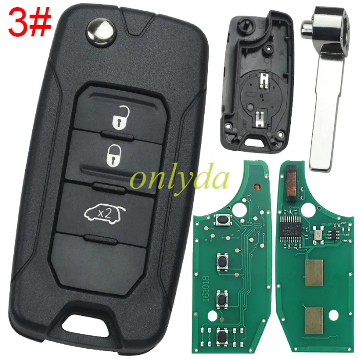 For Chrysler 2+1/3+1/4 button flip remote key 434mhz with  NCF2960M / HITAG AES / 4A  chip with   For Jeep Wrangler 2017 FCC ID: RX2RKEL9 ANATEL: 4371-14-2754,  original PCB +aftermarket key shell ,Pls choose button