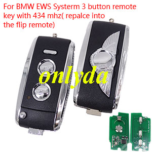 Free shipping For BMW EWS Systerm 3 button remote key with 315 mhz/434mhz( repalce into the flip remote)