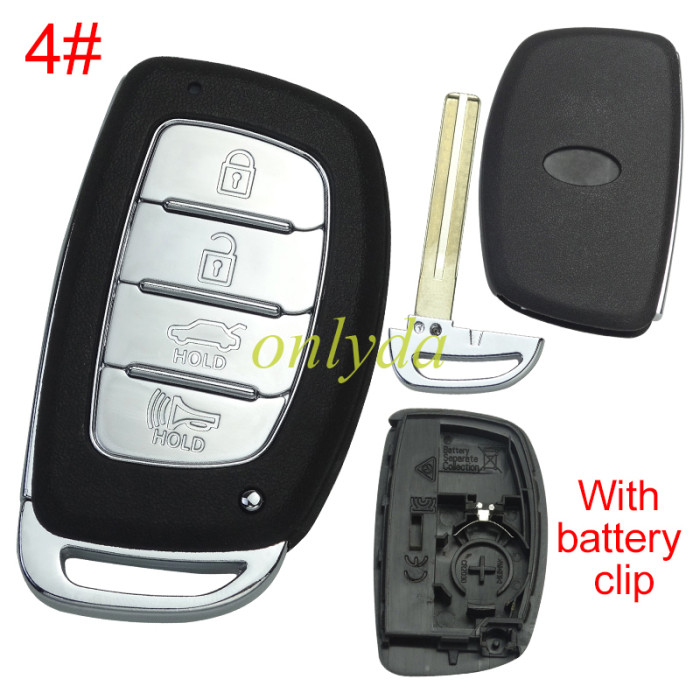 Free shipping 5pcs/lot For Hyundai  remote key blank with battery clip with badge , pls choose button